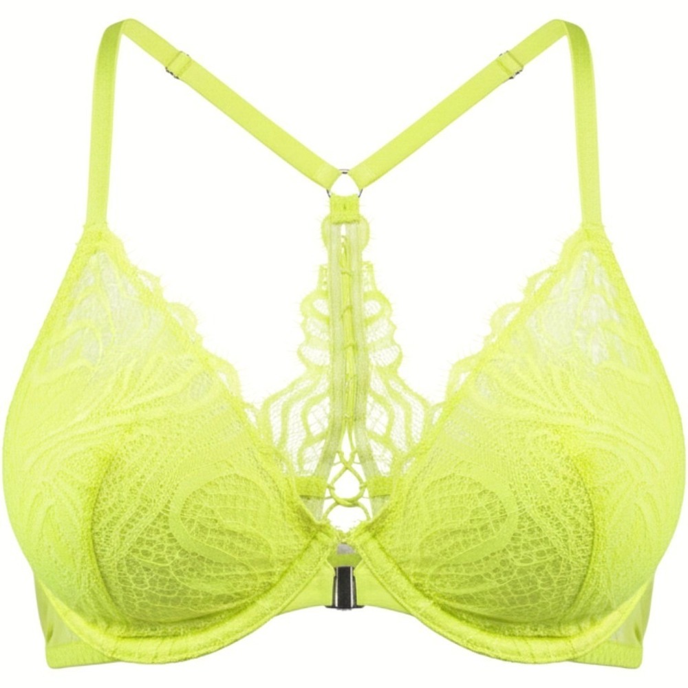 Victoria Secret Lace Up Very Sexy Unlined Demi Bra 32D Sheer Yellow For Women